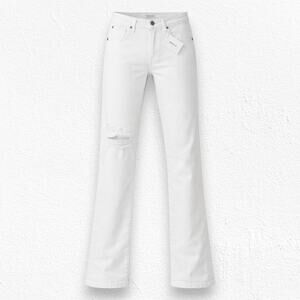 FRAME Le Beau Boyfriend Jeans White Distressed Relaxed Straight Denim Size 25